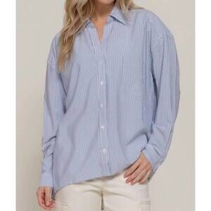 NEW ACTIVE BASIC acadia long sleeve button down shirt in blue/off white